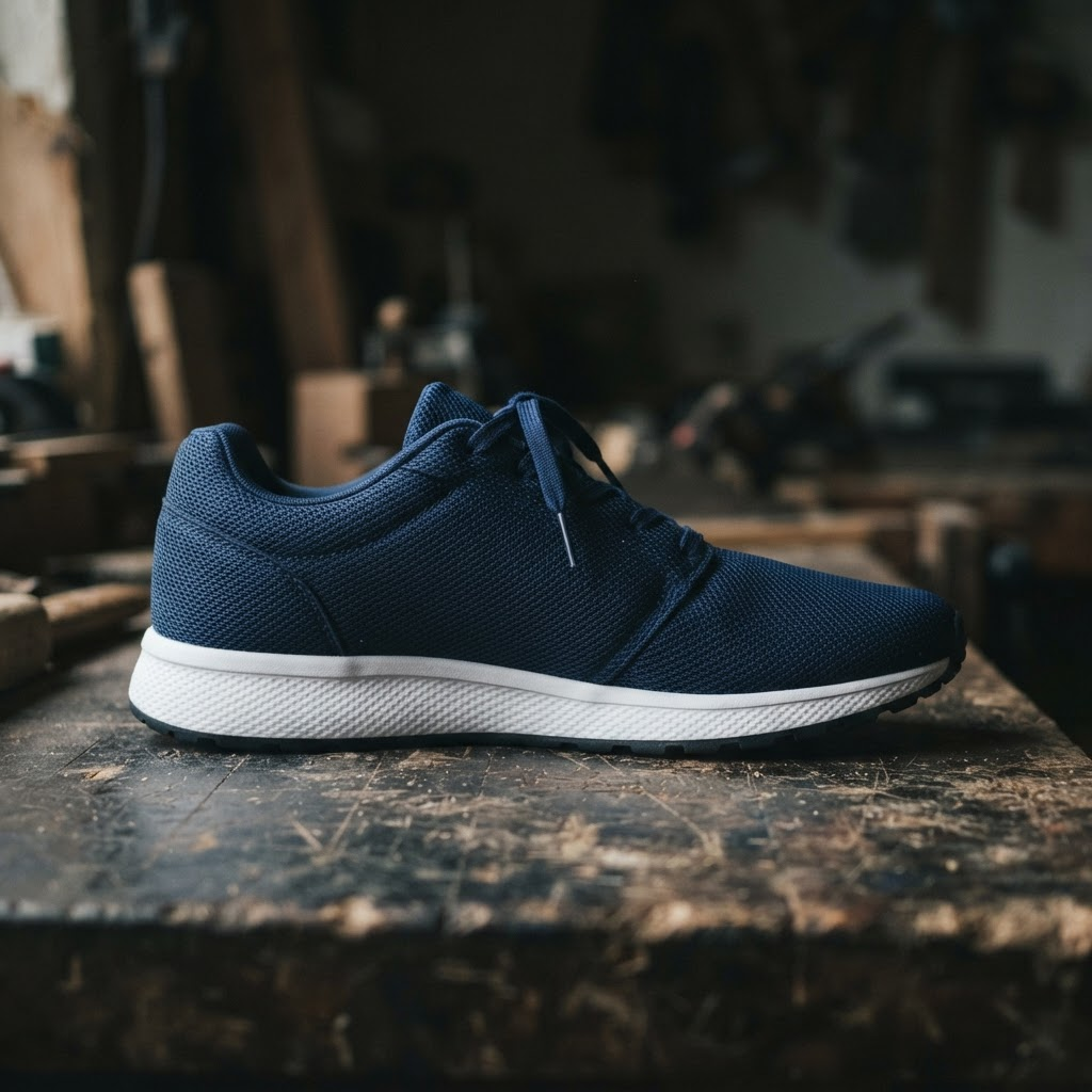 Navy mesh running trainers after restoration