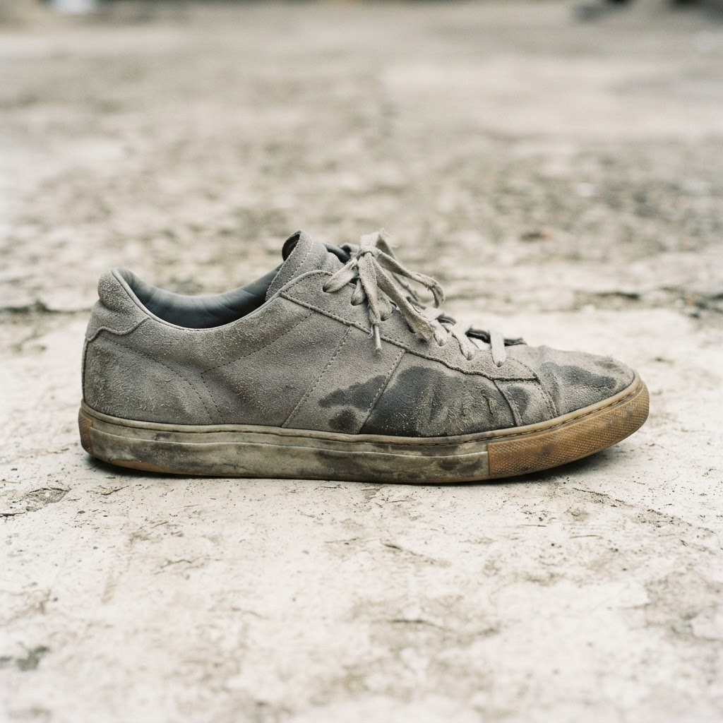 Suede low-top trainers before restoration